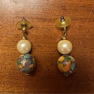 Faux pearl & multicolored ball earrings